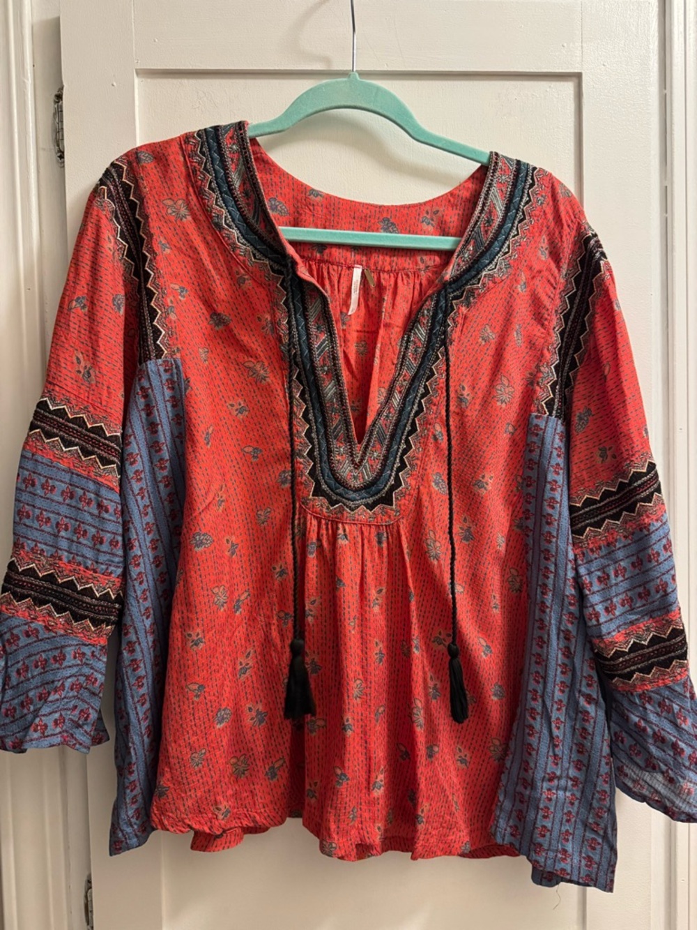 Boho Peasant Blouse - Red Floral free people